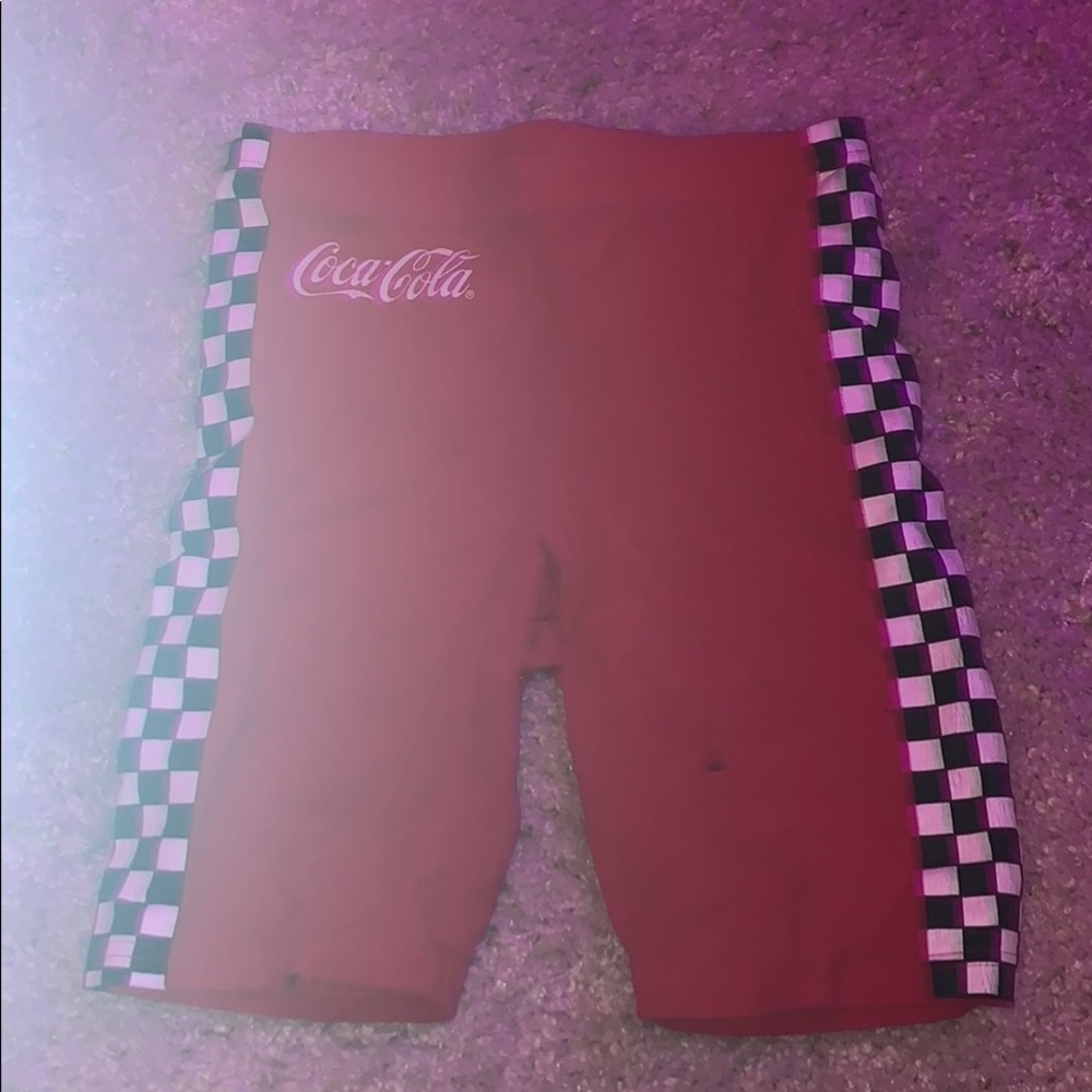 coca cola brand red checkered biker shorts worn 1